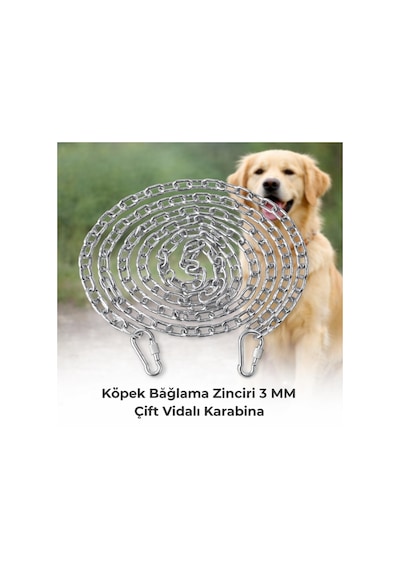 7 Metre Köpek Bağlama Zinciri 3 Mm Gezdirme + 2 Vidalı Karabina Çelik Dayanıklı Beyaz