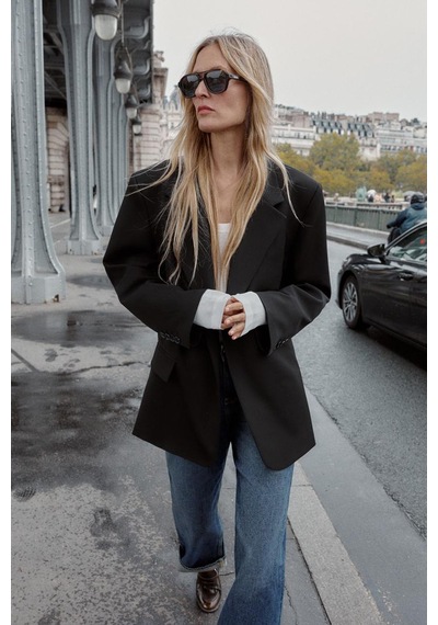 Açelyaokcu Premium Kybele Boyfriend Dokuma Ceket Siyah