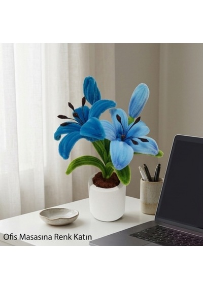 Crystal Coza El Yapımı Saksılı Mavi Şönil Çiçek 28 Cm - Salon Yatak Odası Ofis Dekoratif Yapay Çiçek Lilyum Mavi - Yeşil Crystal Coza El Yapımı Saksılı Mavi Şönil Çiçek 28 Cm - Salon Yatak Odası Ofis Dekoratif Yapay Çiçek Lilyum Mavi - Yeşil