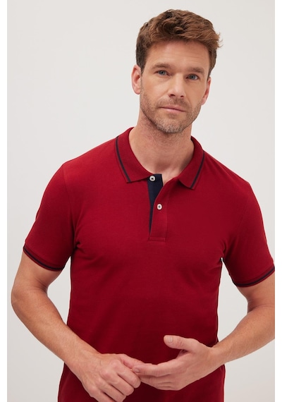 Tudors Erkek Slim Fit Dar Kesim %100 Pamuk Yumuşak Dokulu Serin Tutan Kumaş Düz Pike Bordo Polo Yaka Tişört-42252 Bordo