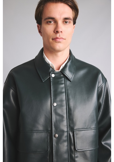 Defacto Regular Fit Polo Yaka Çıtçıtlı Cepli Suni Deri Mont H2826ax26augn1214 Yeşil-gn1214