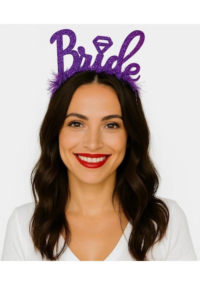 Mey İthalat Mor Renk Bekarlığa Veda İtalik Yazı Alyanslı Bride Taç