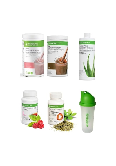 Herbalife 1 Ahududu Ve Beyaz Çikolota + 1 Fındık + 1 Aloe + 1 Limon 50gr Çay + 1 Thermo + 1 Shaker