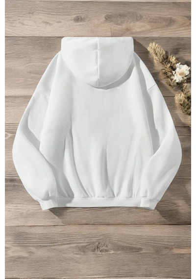 Present Baskılı Oversize Sweatshirt Beyaz