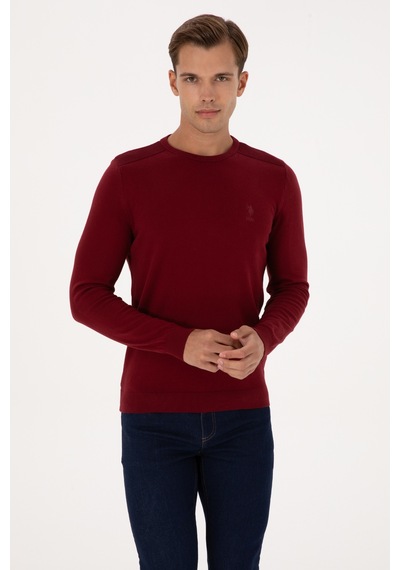 U.S. Polo Assn. Erkek Slim Fit Bisiklet Yaka Bordo Basic Kazak 50307779-VR014