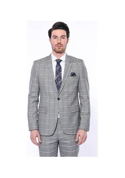 Wessi Ekose Slim Fit Gri Erkek Ceket Siyah