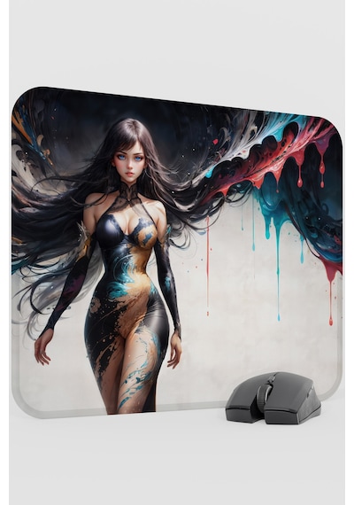Dijital Art Anime Kadın Figür V5 48x40 Xl Gaming Kauçuk Kaymaz Taban Mouse Pad Fare Altlığı