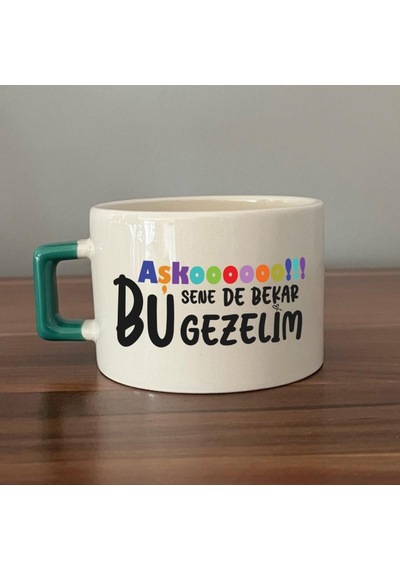 Aşkoooooo Baskılı Yeşil Kulplu C Fincan