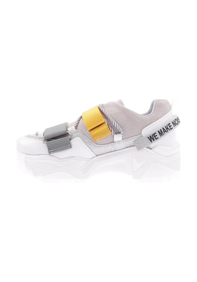 Dgn 65140-22y Kadın Mega Kalın Taban Simli Cırtlı Sneakers Ayakkabı Beyaz Multi