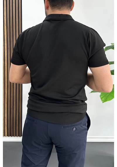Erkek Polo Yaka Düz Tişört Siyah Edw455 Siyah