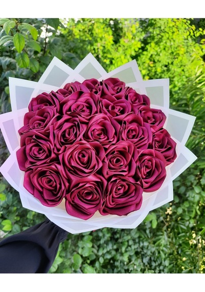 20 Li Solmayan Gül Buketi Bordo Dışı Beyaz Bordo
