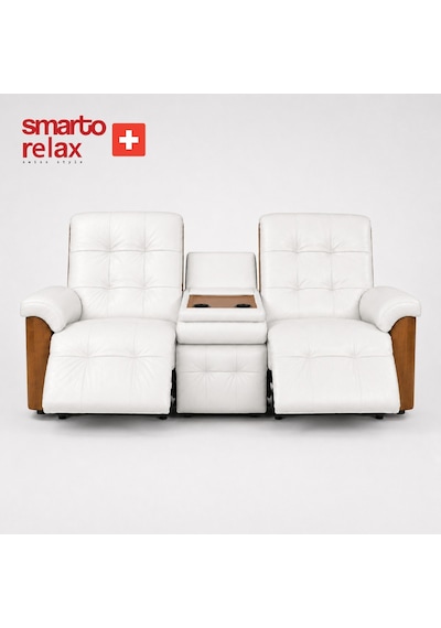 Smarto Relax Berlin 3 Lü Orta Konsollu Bardaklıklı Yatar Ayak Uzatmalı Ergonomik Deri Sinema Tv Koltuğu Beyaz