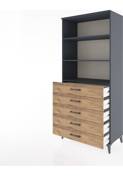 Hyperion Dolap 3 Raflı 5 Çekmeceli 88x44x195 Antrasit-çam Antrasit Hyperion Dolap 3 Raflı 5 Çekmeceli 88x44x195 Antrasit-çam Antrasit