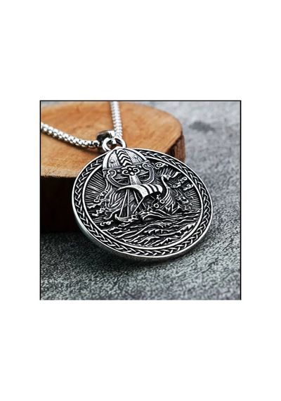 Donguan 1 Paslanmaz Çelik Retro İskandinav Viking Odin Denizci Kolye, İki Yüzeyli Metalik Çelik Rengi