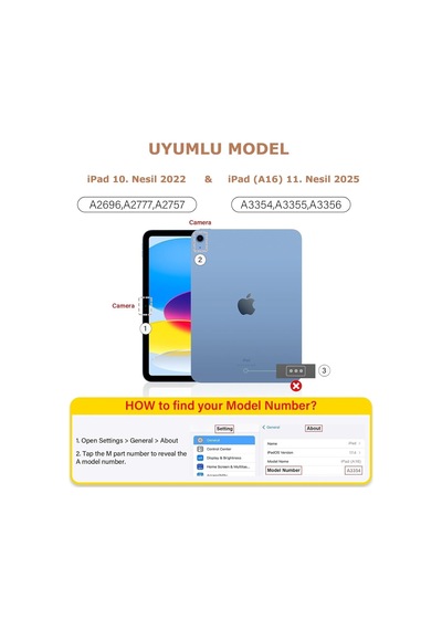 İpad 11. Nesil A16 2025 V 10.nesil 2022 İle Uyumlu Kapağı Ayrılabilir Mıknatıslı Arkası Sert Kılıf Pembe