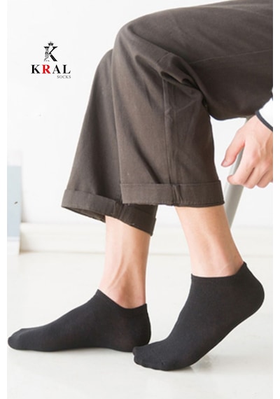 Kral Socks Kadın - Erkek 10 Çift Düz Desen Ekonomik Bilek Boy Patik Çorap Siyah