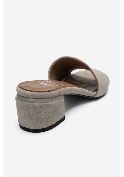 Luvi Shoes Delavıe Bej Süet Hakiki Deri Kadın Kalın Topuklu Terlik