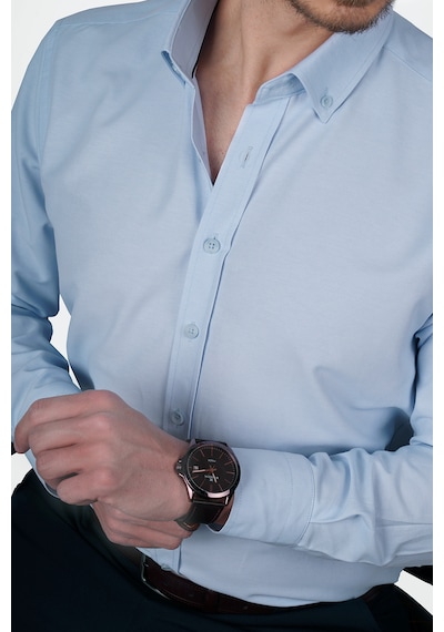 Açık Mavi Yaka Düğmeli Premium Şamre Slimfit Erkek Gömlek Açık Mavi