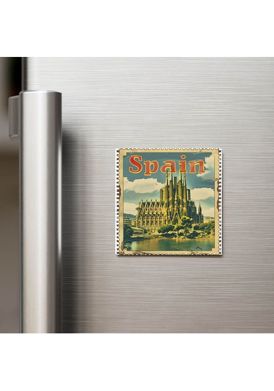 İspanya Spain - Posta Pulu Temalı Ülke - Baskılı Buzdolap Magneti Kare - 9x9 Cm
