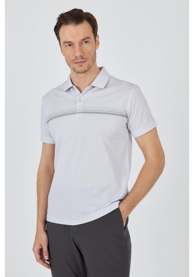 Kısa Kol Baskılı Pike Polo Yaka Cepsiz Slim Fit Tişört 1011250168 Gri