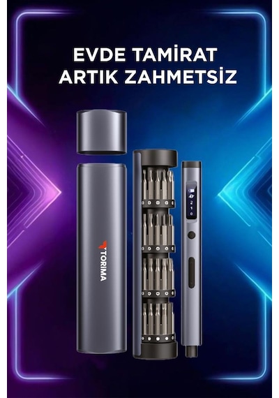 Torima Tts-03 60 Parça Şarjlı Hassas Tornavida Seti Led Işıklı, Mıknatıslı Alüminyum Kasa, Type-c