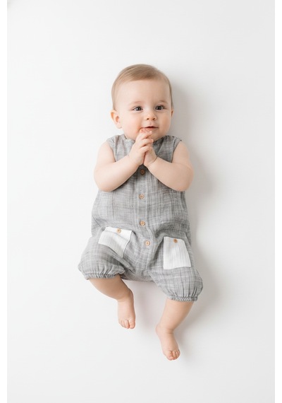 Tiffany Baby & Kids Müslin Natural Hemb Tasarımlı Atlet Tulum gri