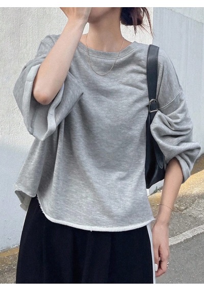 Oversize Kesim Bisiklet Yaka Uzun Kollu Sweatshirt Gri