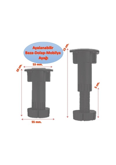 Ayarlanabilir Baza Ayağı 10-15 Cm - Tezgah Ve Mobilya Ayağı 300 Adet Gri