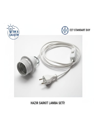 100 Watt Set / Kızılötesi / Gün Işığı Şeffaf Isıtıcı Lamba Ve Kullanıma Hazır Kablolu Duy Seti