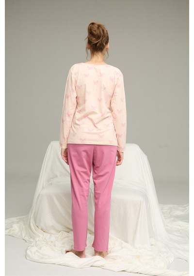 Siyah İnci Örme Pamuklu Pijama Takım25240261 Somon