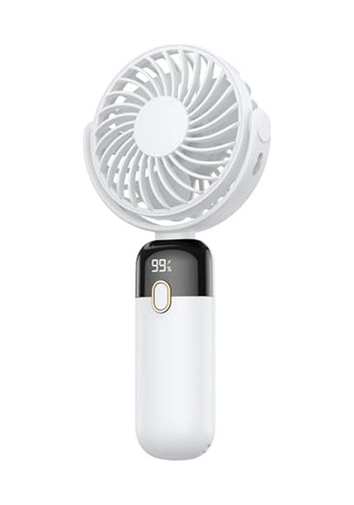 K70 Taşınabilir Şarjlı El Vantilatörü 2400mah 360 Döner Başlıklı Standlı Dijital Ekranlı Soğutucu Fan Beyaz
