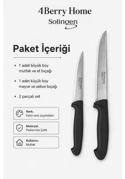 Solingen 2 Li Paslanmaz Çelik Mutfak Bıçağı Seti Et, Meyve Ve Sebze Bıçağı Siyah