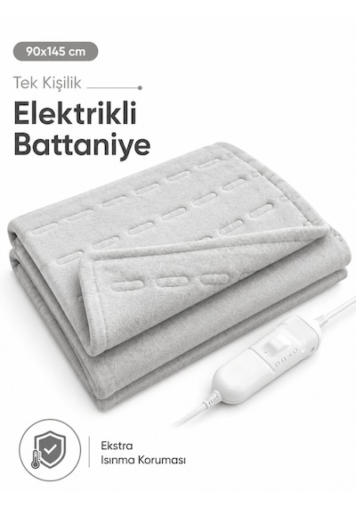 Beylini Omak Tek Kişilik Elektrikli Battaniye Tam Güvenlikli Dayanıklı Çift Kademeli Termostatlı Elektrikli Yatak Isıtıcı 90x145 Cm Beyaz