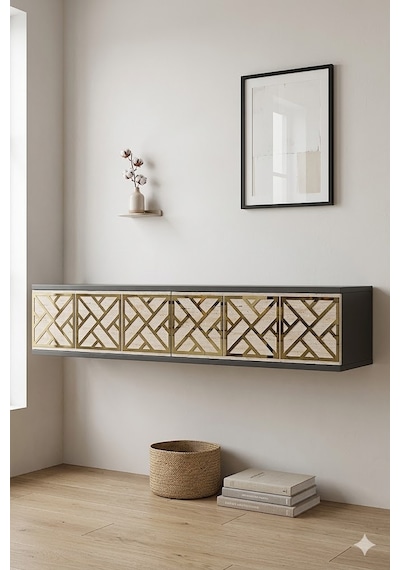 Tda1238atg Arex Duvara Montaj Tv Sehpası Antrasit-traverten-gold 120cm Tda1238atg Arex Duvara Montaj Tv Sehpası Antrasit-traverten-gold 120cm