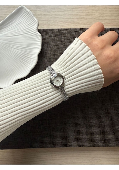 Retro Minimal Boncuk Kordon Vintage Kadın Kol Saati Gümüş Altın