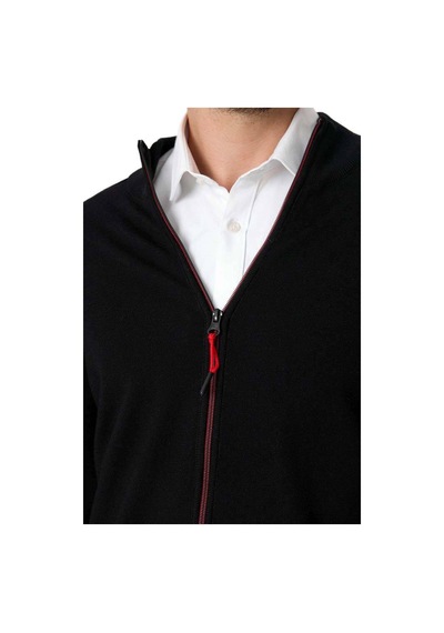 Woolona Tola Merinos Yünü Erkek Fermuarlı Sweater Siyah