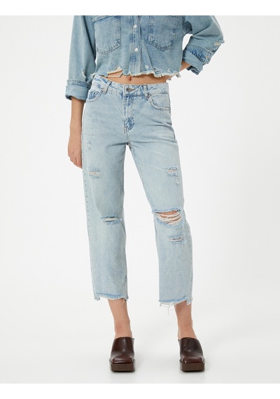 Koton Çok Yıpratmalı Kısa Düz Kesik Paça Kot Pantolon Cepli - Eve Straight Jeans Açık İndigo 4sal40409md Açık İndigo Koton Çok Yıpratmalı Kısa Düz Kesik Paça Kot Pantolon Cepli - Eve Straight Jeans Açık İndigo 4sal40409md Açık İndigo