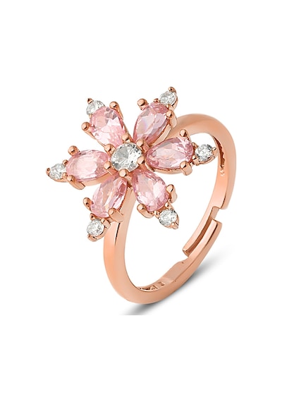 Zanaatsilver 925 Ayar Gümüş, Pembe Taşlı Rose Kaplama Kamelya Çiçeği Yüzük