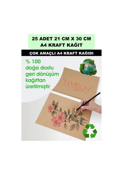 25 Adet A4 Kraft Kağıt 21x30 100 Gr. Yazıcı Uyumlu, Vintage Resim Kağıdı, Çocuk Etkinlik Kağıdı