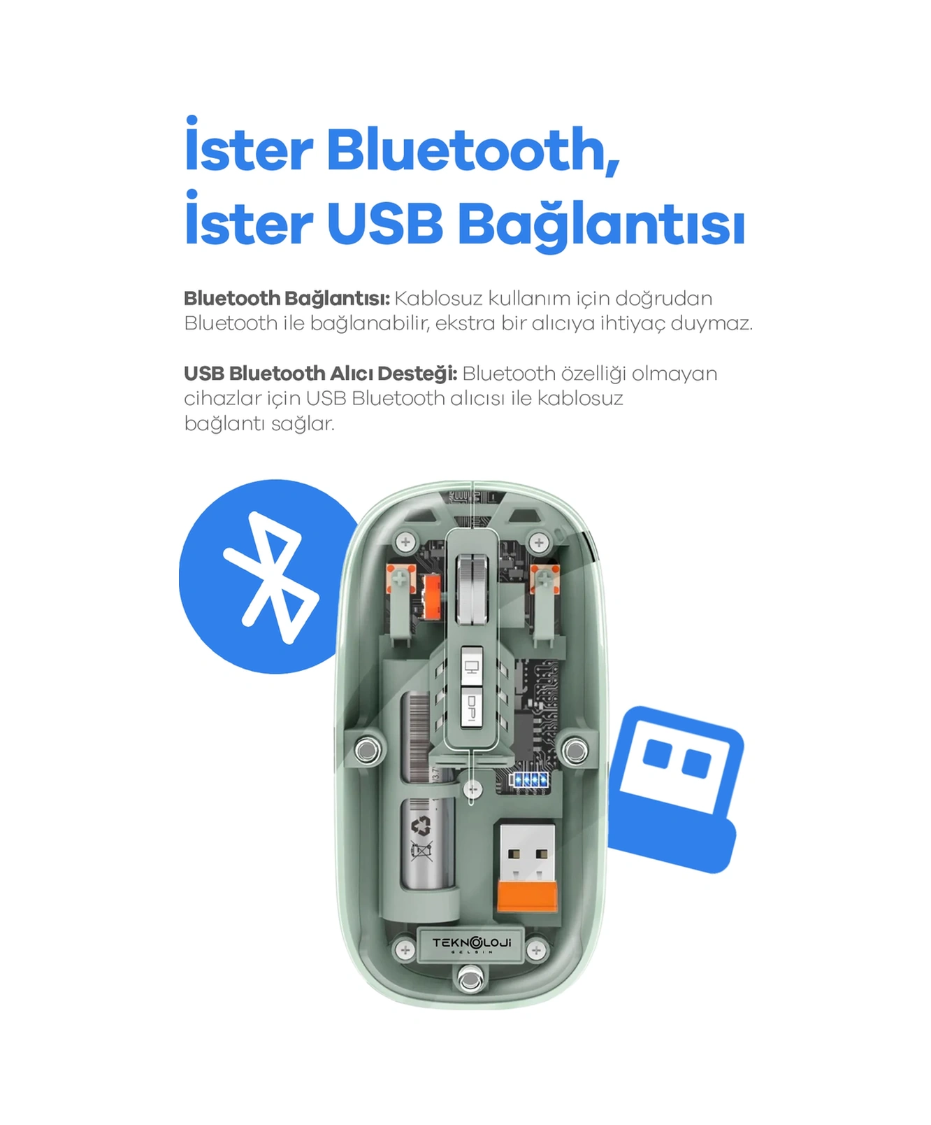Bluetooth Usb Çift Modlu Sessiz Mouse, Şeffaf Mıknatıslı Kapaklı, Type-c Şarjlı, Dpı Ayarlı, Kablosuz 10m Çekim Mesafeli Diğer