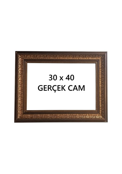 30x40 Poster Resim Evrak Çerçevesi Gerçek Cam Kahve Rengi Gold İşlemeli Çerçeve Kahverengi Gold