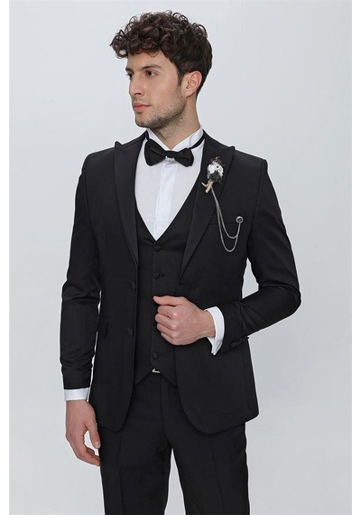 İmza Siyah Armürlü Kırlangıç Yaka Tam Astar Yelekli 6 Drop Slim Fit Dar Kesim Smokin Damatlık 1001225178-Siyah İmza Siyah Armürlü Kırlangıç Yaka Tam Astar Yelekli 6 Drop Slim Fit Dar Kesim Smokin Damatlık 1001225178-Siyah
