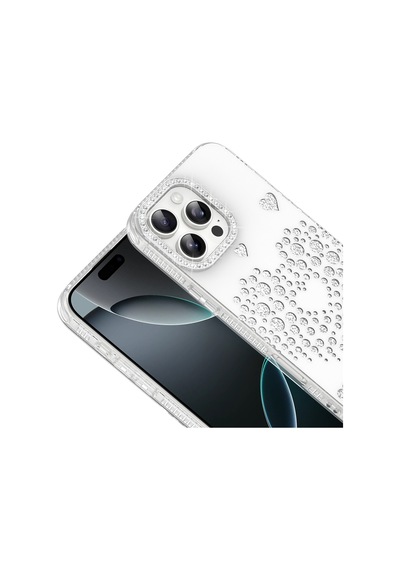 Maks Technology Apple iPhone Uyumlu 16 Pro Max Kılıf Damla Taşlı Mkst Rivas Sert Pc Kapak - Beyaz
