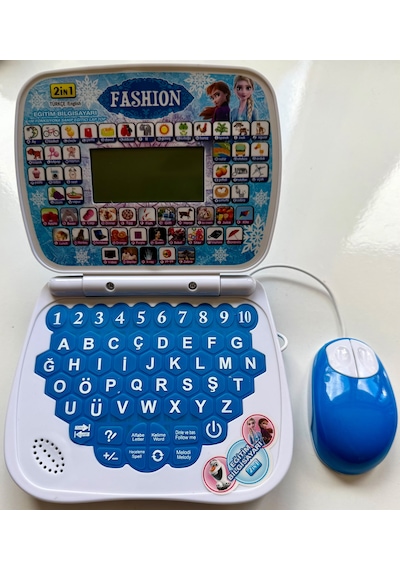 100 Fonksiyonlu Türkçe İngilizce Eğitim Bilgisayarı 2ın1 Set Eğitici Bilgisayar Ve Mouse Laptopu Mavi