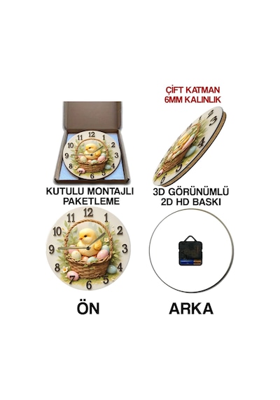Sevimli Civcivli Sepet Tasarımlı Mdf Duvar Saati 33 Cm Sdw328 Renkli