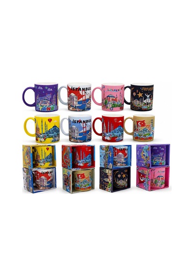 5 Adet Porselen Kupa Bardak İstanbul Temalı Mug Cup, Çay Kahve Kupası, Şehir Desenli