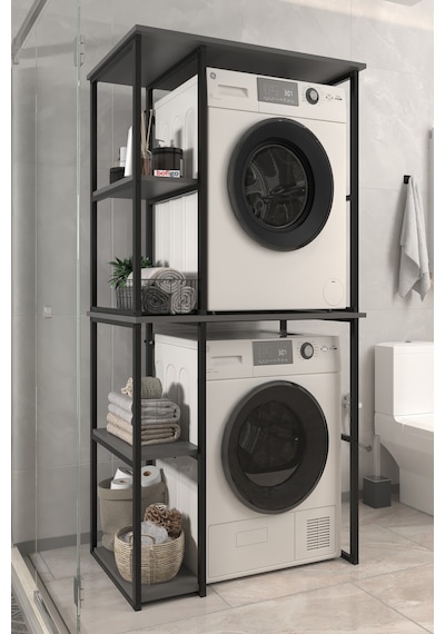 Bofigo Çamaşır Makinesi Dolabı Kurutma Makinesi Dolabı Metal Banyo Dolabı Mısra Antrasit