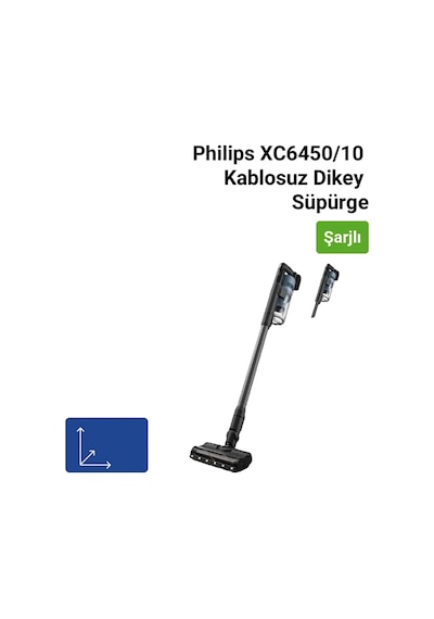 Philips XC6450/10 Kablosuz ve Güçlü Emiş Teknolojili Şarjlı Dikey Süpürge