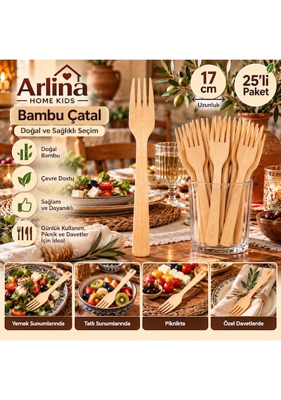 Lüx 17 Cm Bambu Çatal 25li Paket Ahşap
