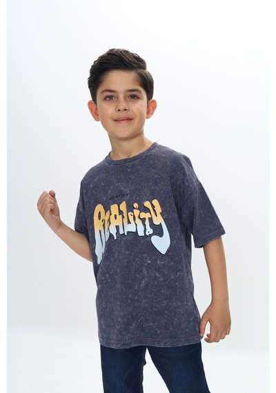 Toontoy Kids Toontoy Erkek Çocuk Reality Baskılı Tişört Füme